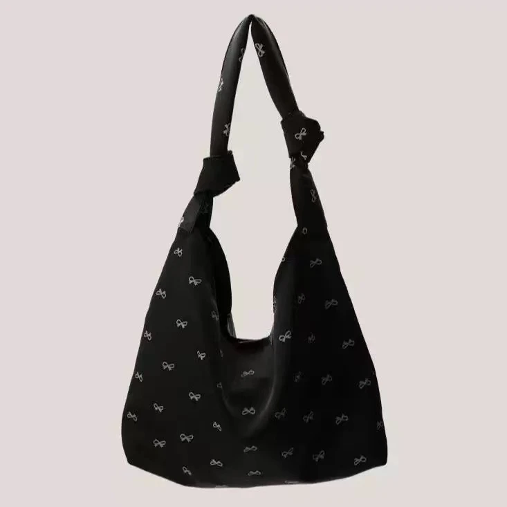 小众设计蝴蝶结尼龙包大容量韩系百搭单肩托特包简约轻便购物袋潮