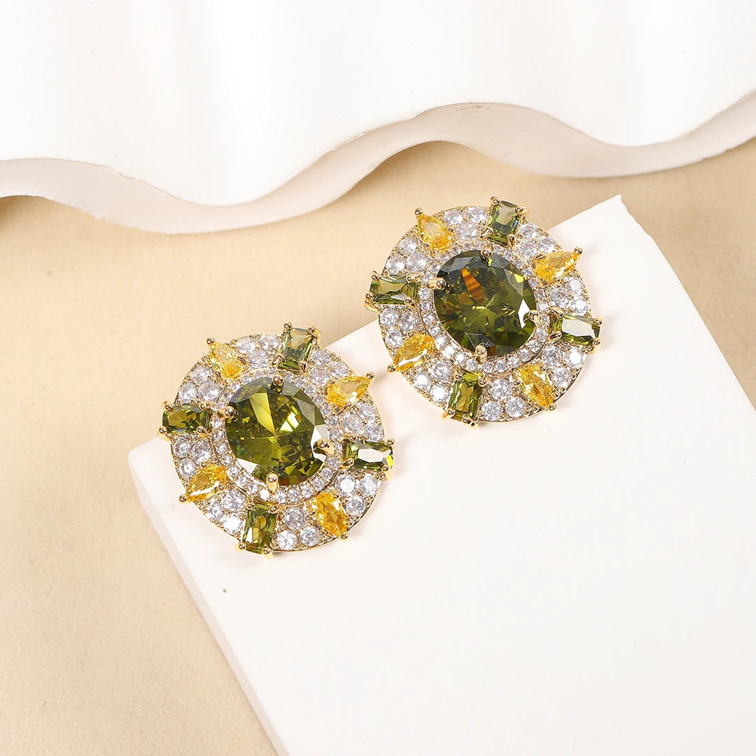 铜合金合成锆石耳饰 5789- 外货微镶轻奢耳环