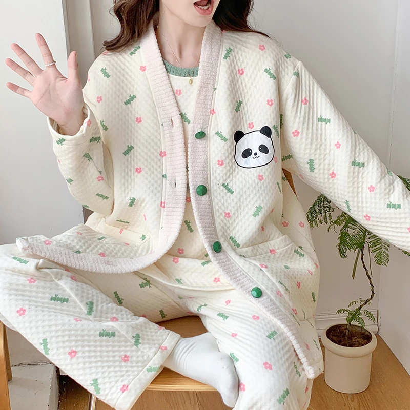 【三件套空气棉】月子服春秋冬季12-3月份孕产妇睡衣哺乳喂奶家居服