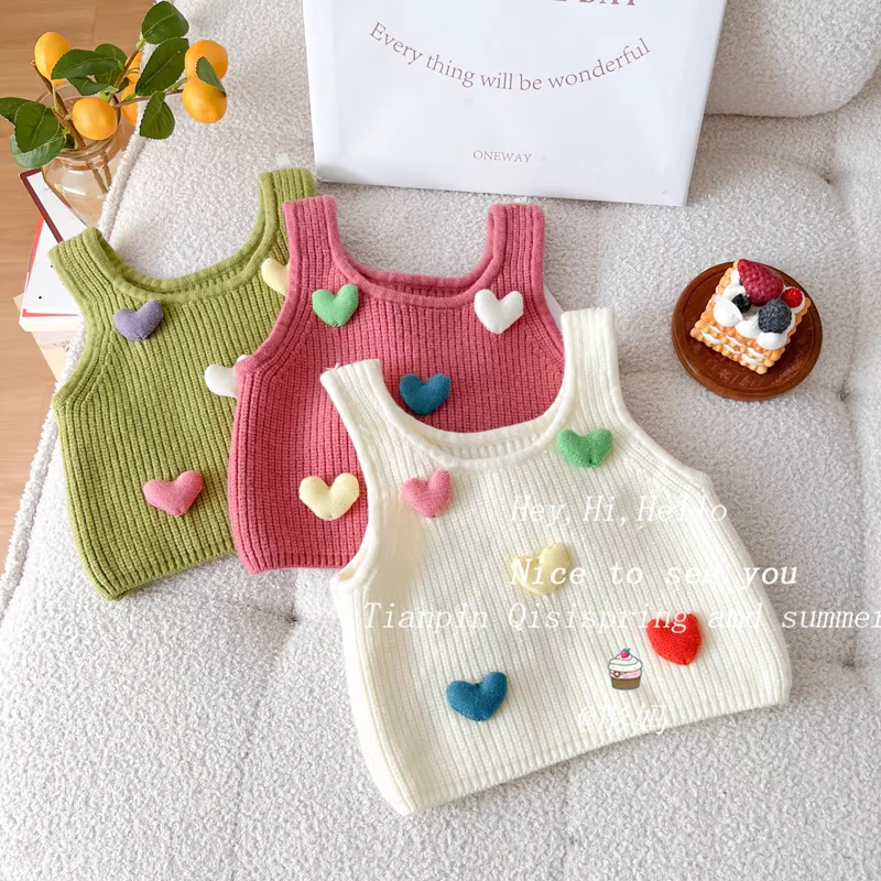 女童马甲外穿套头背心洋气2024新款春秋儿童宝宝毛衣婴儿立体针织