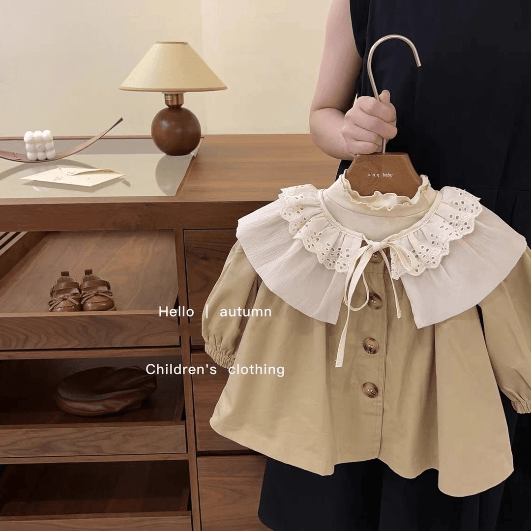 女童风衣外套秋装2024新款儿童时髦洋气装宝宝娃娃领网红时尚韩版