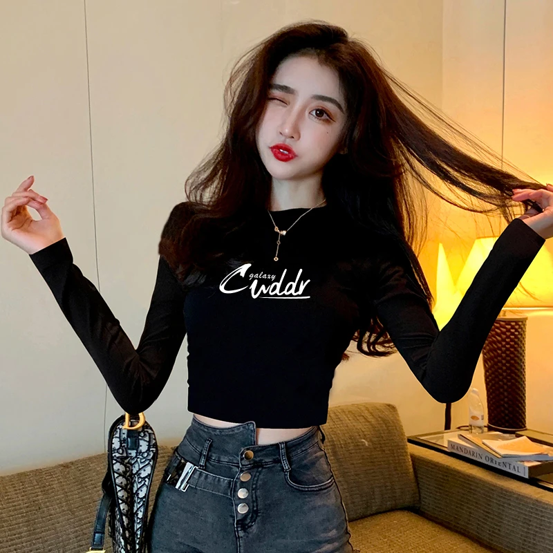 修身长袖上衣T恤秋季打底内搭小个子女款短款女装打底内搭女长袖