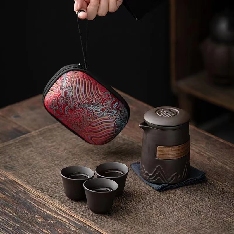 名乾旅行好物紫砂山峦快客杯户外便携式旅行茶具 D84