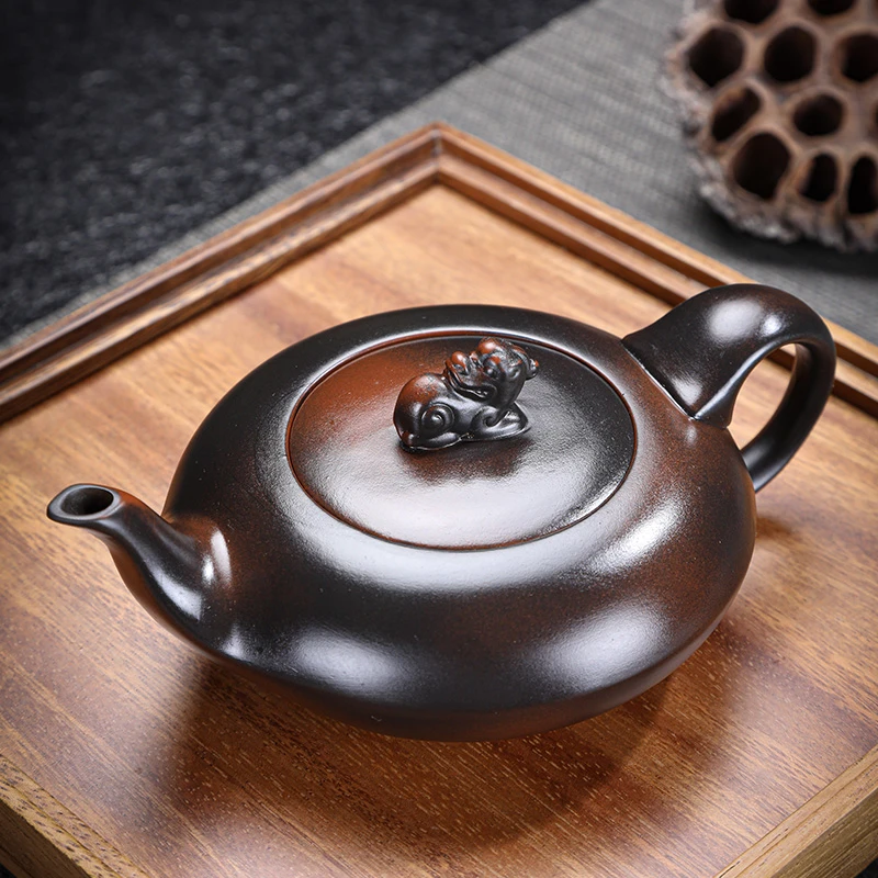 紫陶瑞兽神灯壶大容量家用中式纯手工茶壶家用复古大号紫砂壶C86