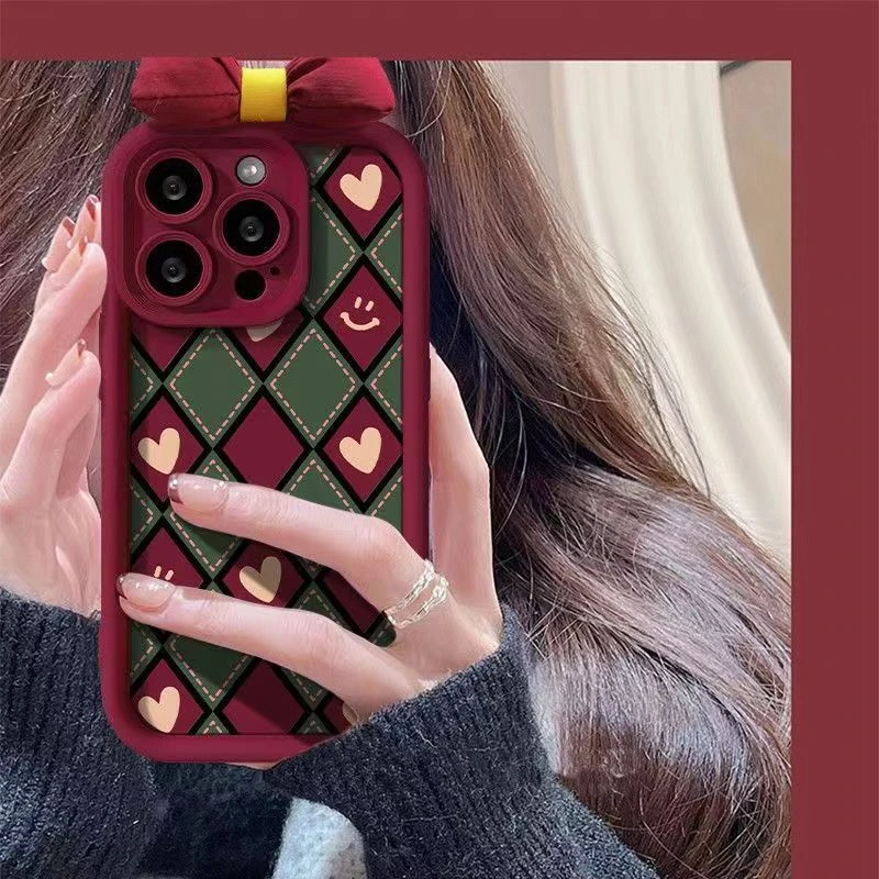 网格爱心苹果15promax手机壳全包iPhone14软壳13小众12防摔14PLUS