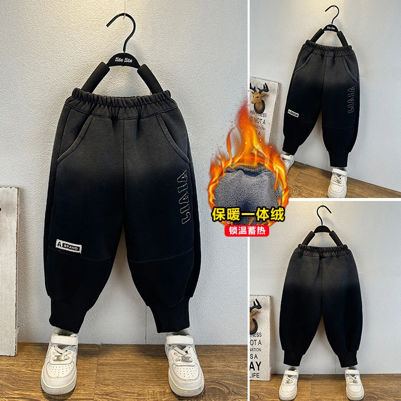 男童冬季加绒加厚休闲裤儿童中小童宝宝时尚潮流百搭休闲裤模特同