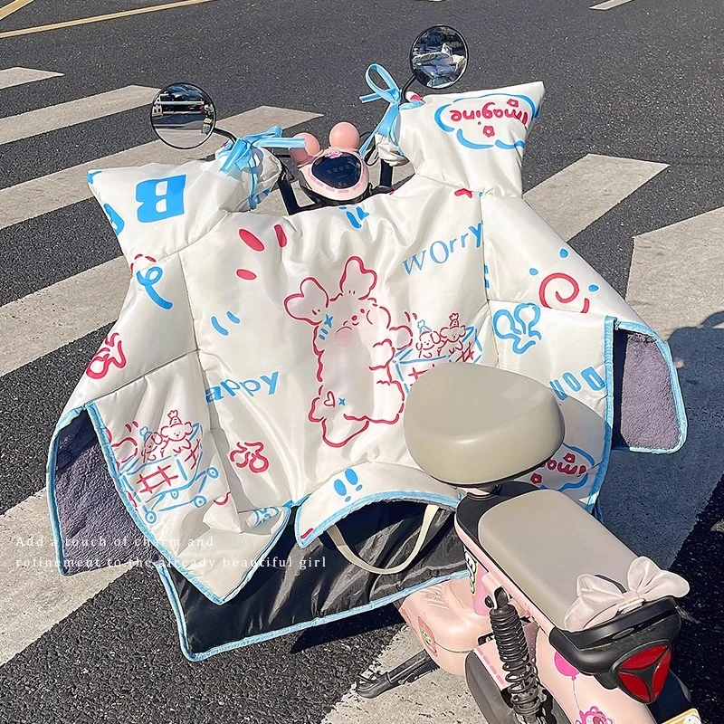 可爱兔子挡风被电动车冬季加绒加厚2025新款电瓶车防风被四季通用