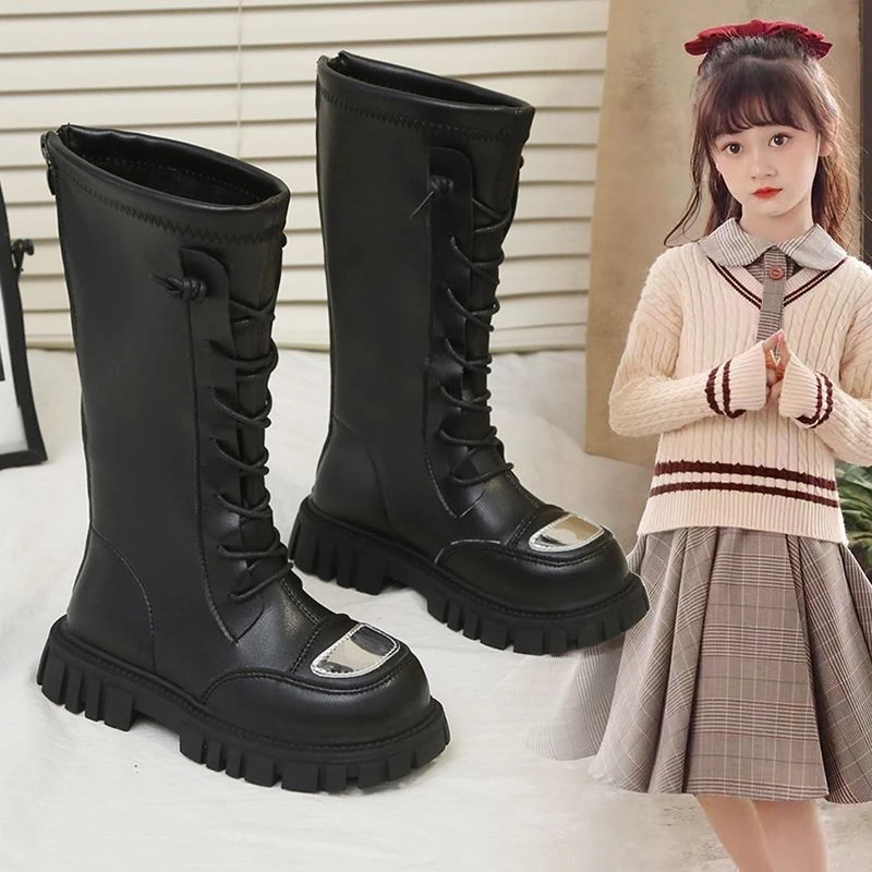 女童鞋儿童马丁长筒靴子2023新款秋冬款冬季大童女孩宝宝加绒二棉