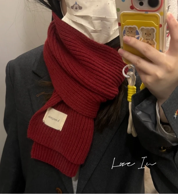 纯色含羊毛简约针织围巾女秋冬新款保暖百搭气质防寒微博柔软亲肤