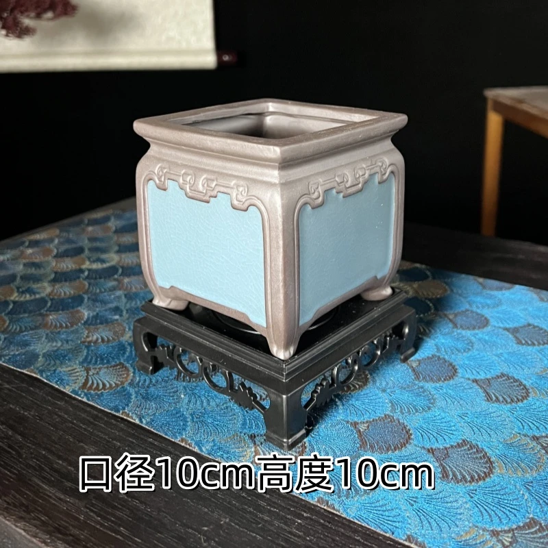 绿植盆景哥窑紫砂 四方形造景花盆10*10cm