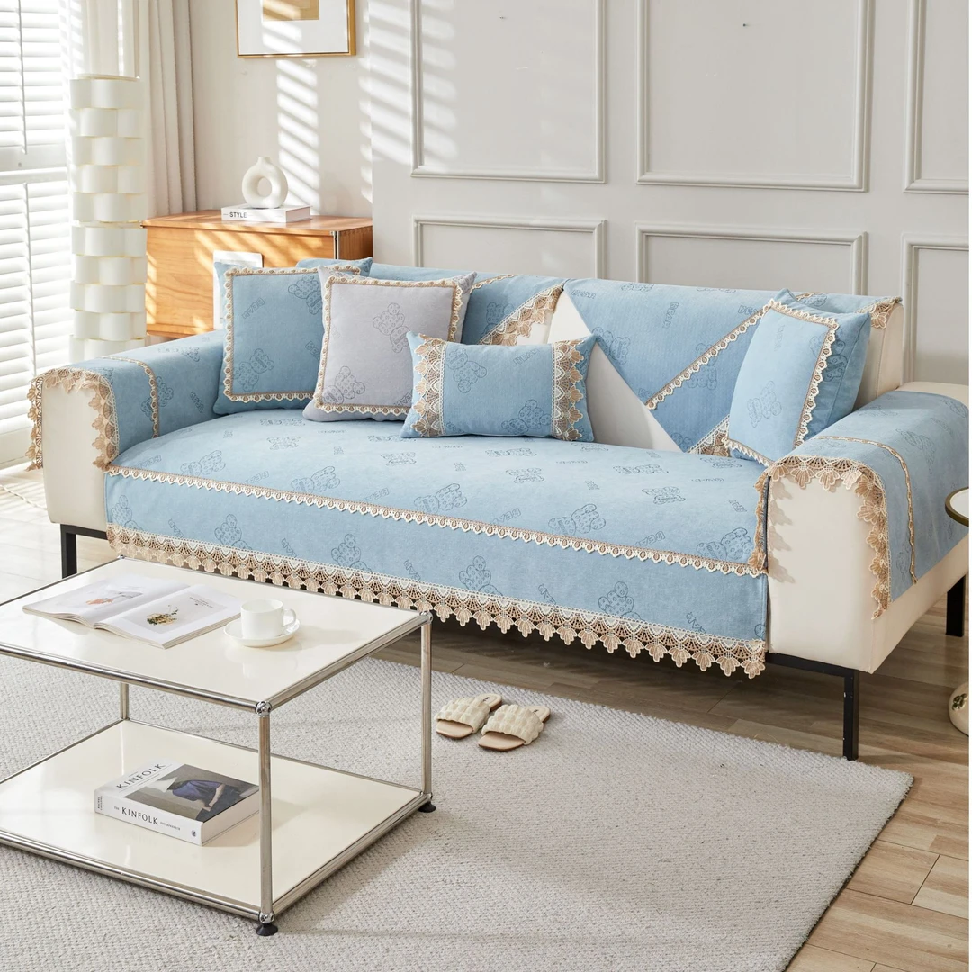 峻杨新款【卡通小熊】雪尼尔四季通用简约防滑加厚沙发垫沙发套罩