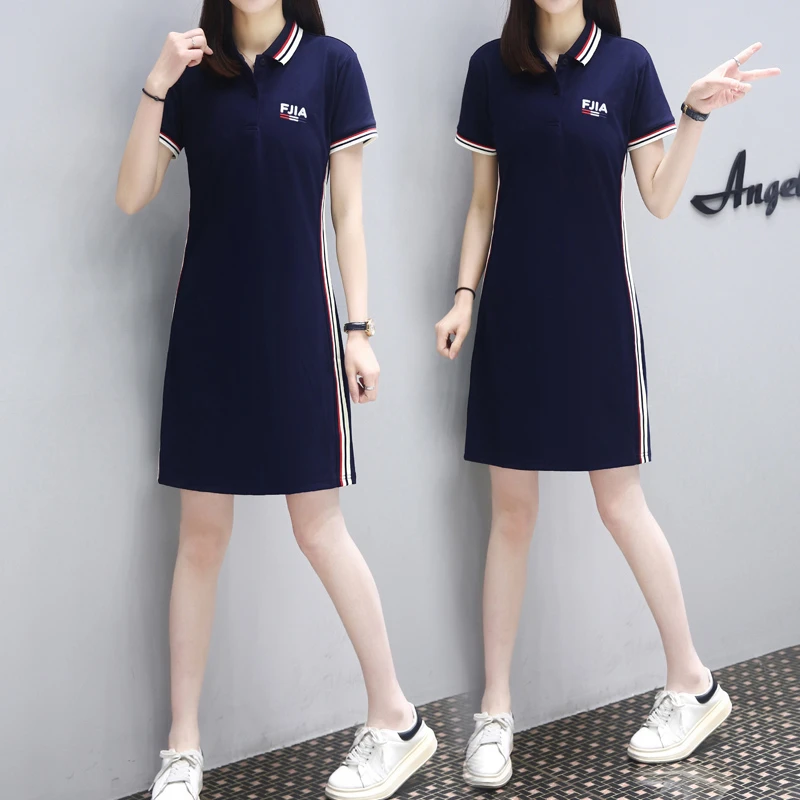 遮肚子显瘦2025新款运动休闲连衣裙女夏polo领小个子网棉t恤裙子