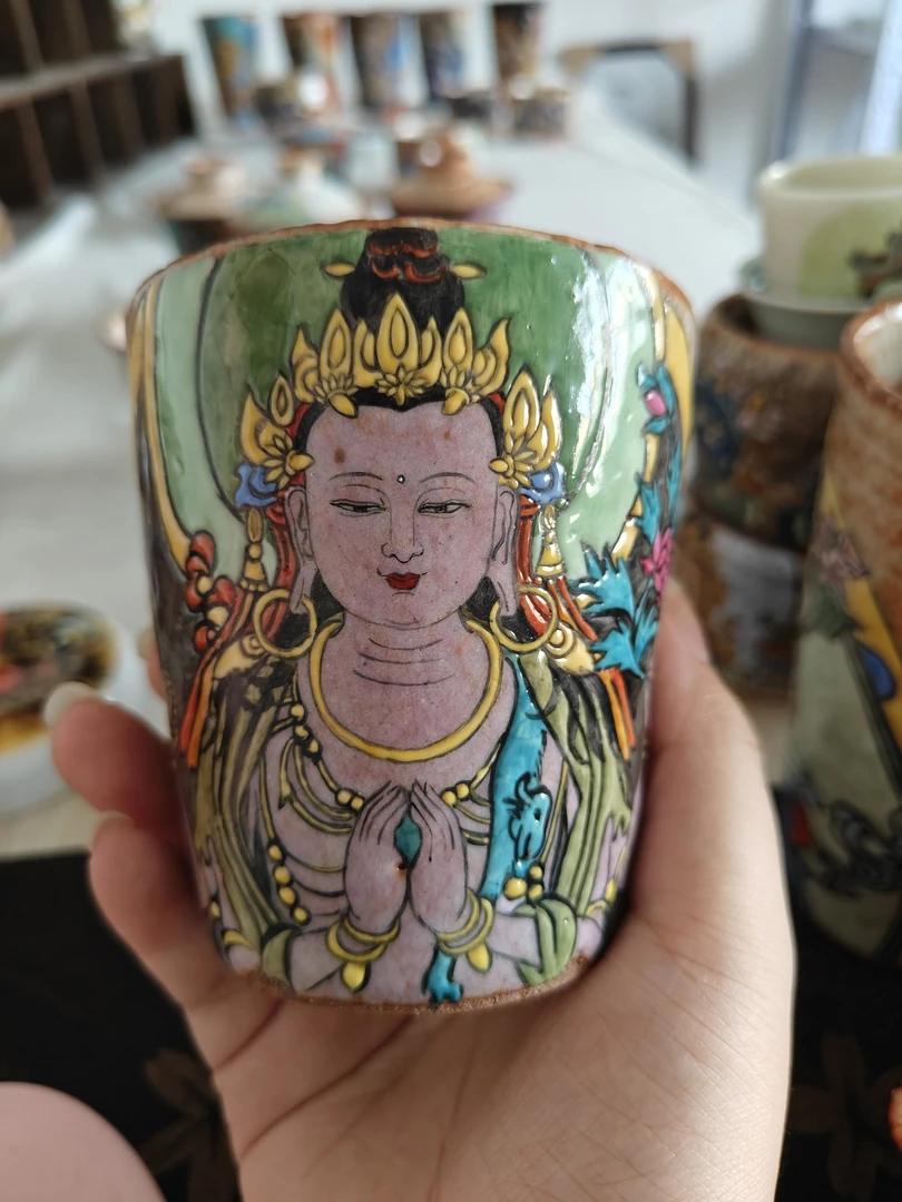 手工手绘四臂观音可乐杯