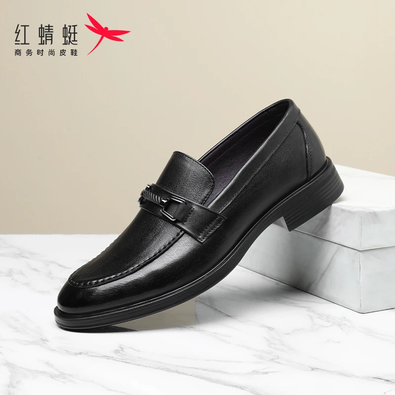 红蜻蜓男鞋乐福鞋真皮头层牛皮一脚蹬商务正装休闲男皮鞋高端厚底