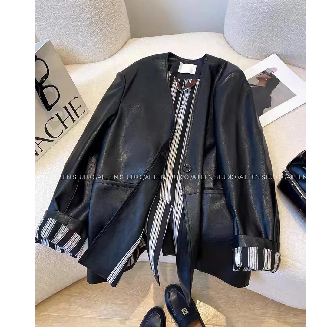 复古皮衣外套女短款春装新款高级感气质重工百搭皮衣