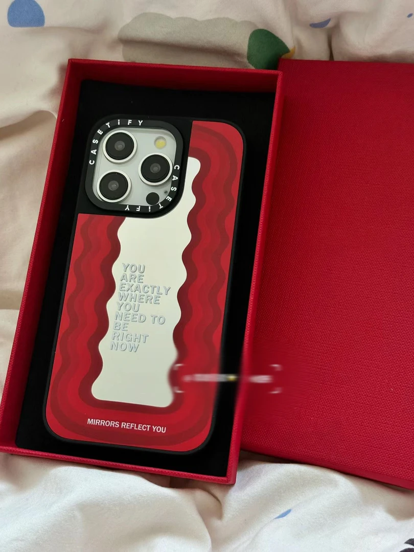 case深红波纹镜面15ProMax手机壳iPhone14高级感13卡通12pro颜值