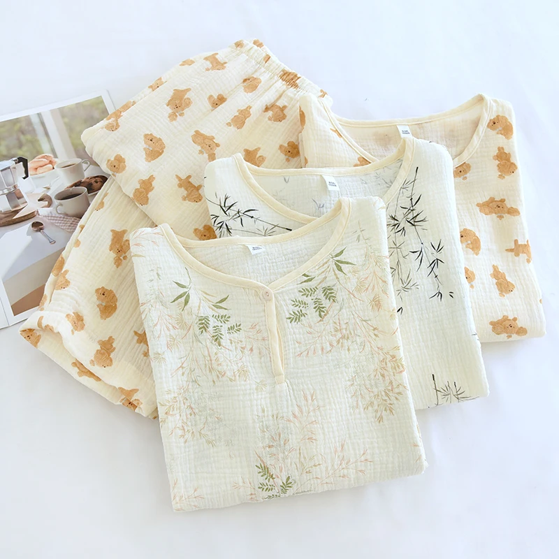 日系套头睡衣女春秋季薄款纯棉纱布长袖可外穿秋天家居服甜美套装