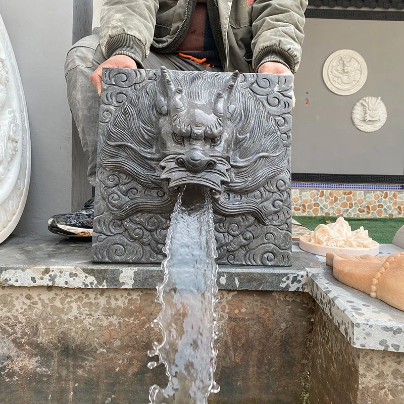 石雕喷水龙头吐水喷泉青石庭院户外鱼池造景出水墙壁挂件流水景观