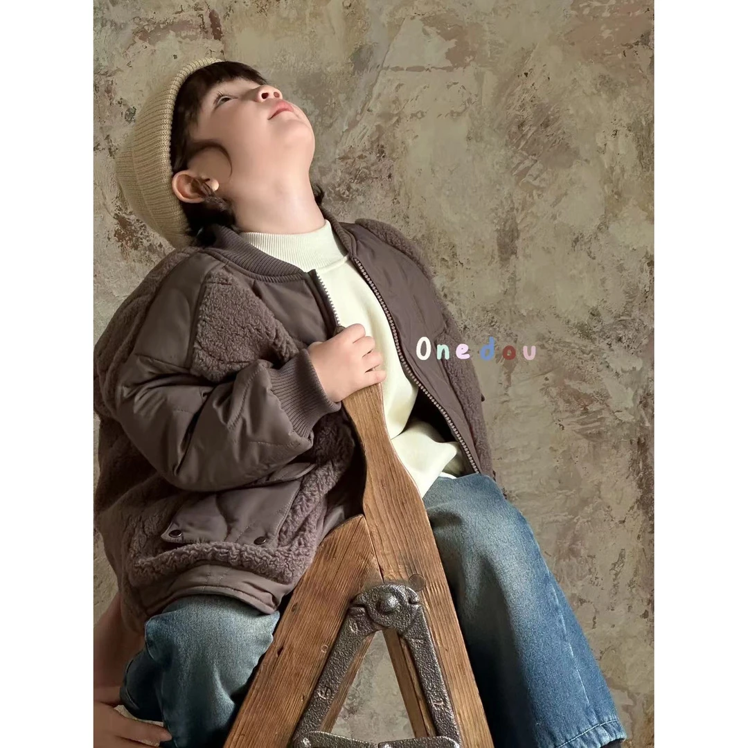 One豆~拼接毛毛外套3037
