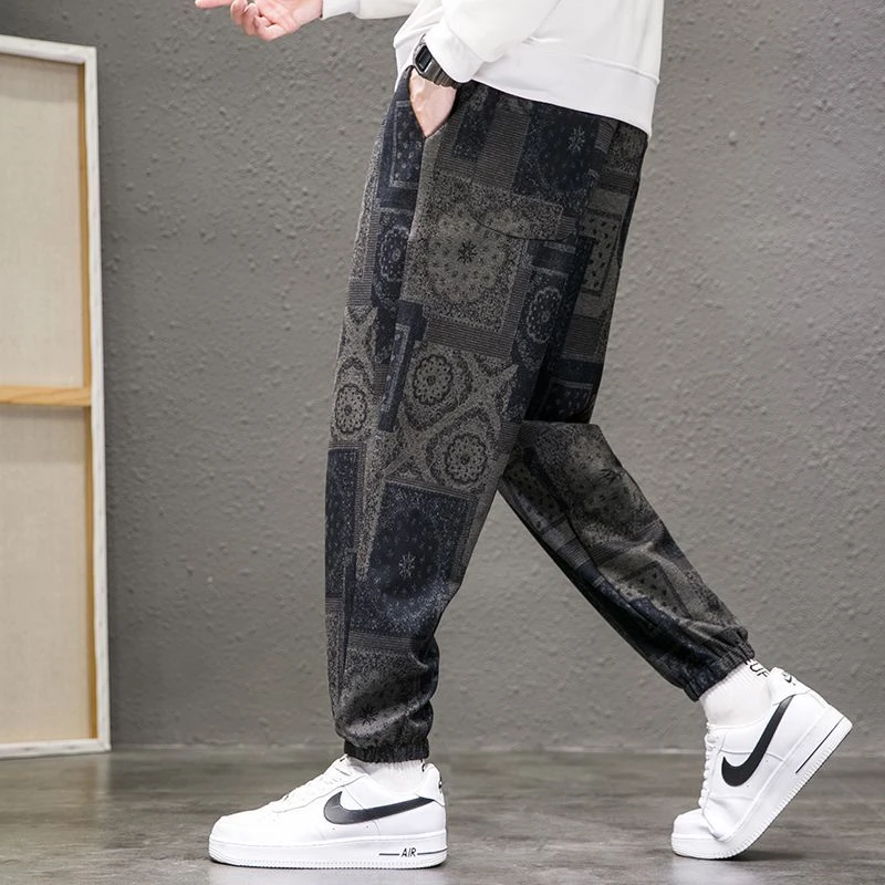 胖子男秋冬裤子哈伦裤百搭潮流长裤宽松加肥加大码束脚运动休闲裤