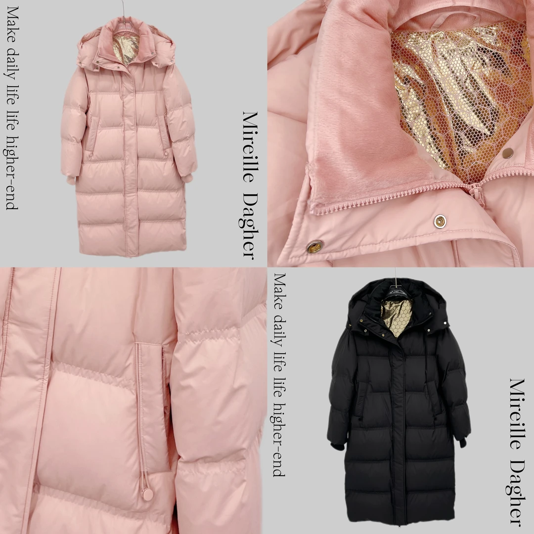 米莱Jiaer/新款时尚休闲带帽抽绳长款保暖羽绒服外套25228