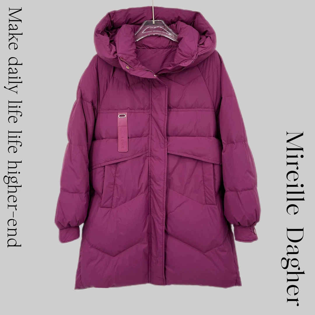 米莱Jiaer/新款时尚休闲带帽中长款羽绒服外套25211