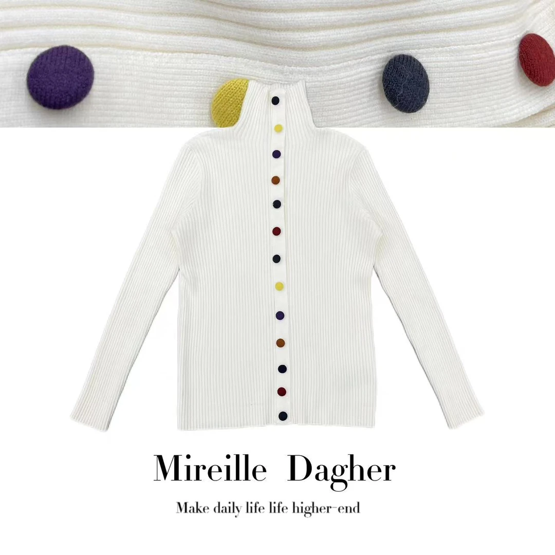 米莱Jiaer/新款彩色一排扣高领毛衣25106