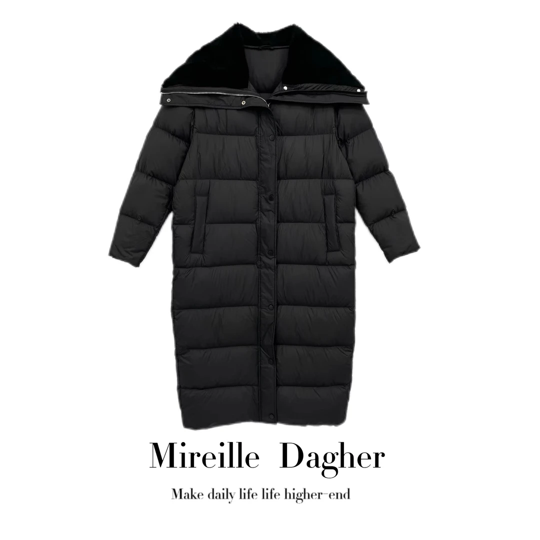 米莱Jiaer/新款翻领拼接长款休闲气质过膝羽绒服3112