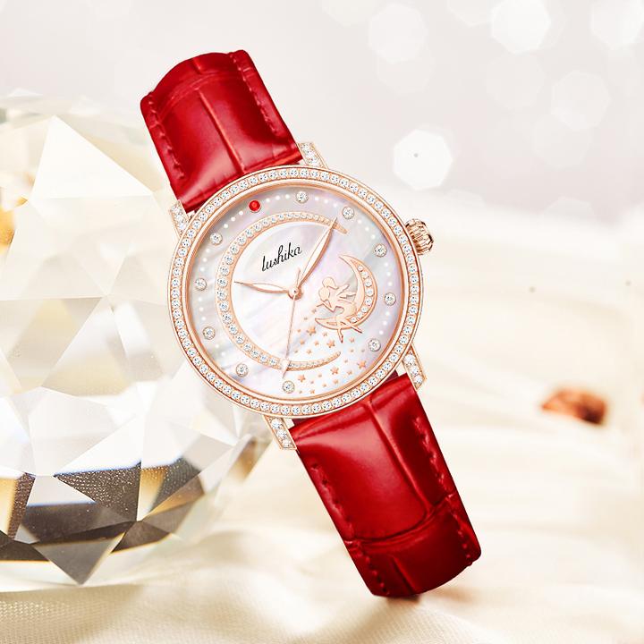 月亮女神系列 红宝石真钻夜光防水全自动女士手表LSK688