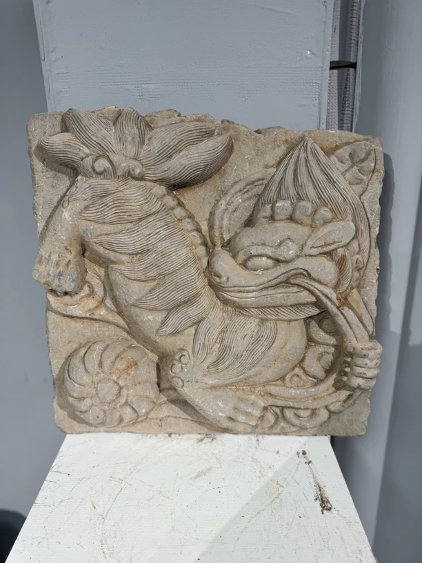 青石石板画 陈设空间摆放案头 装饰庭院茶室会所雕刻狮子老物件