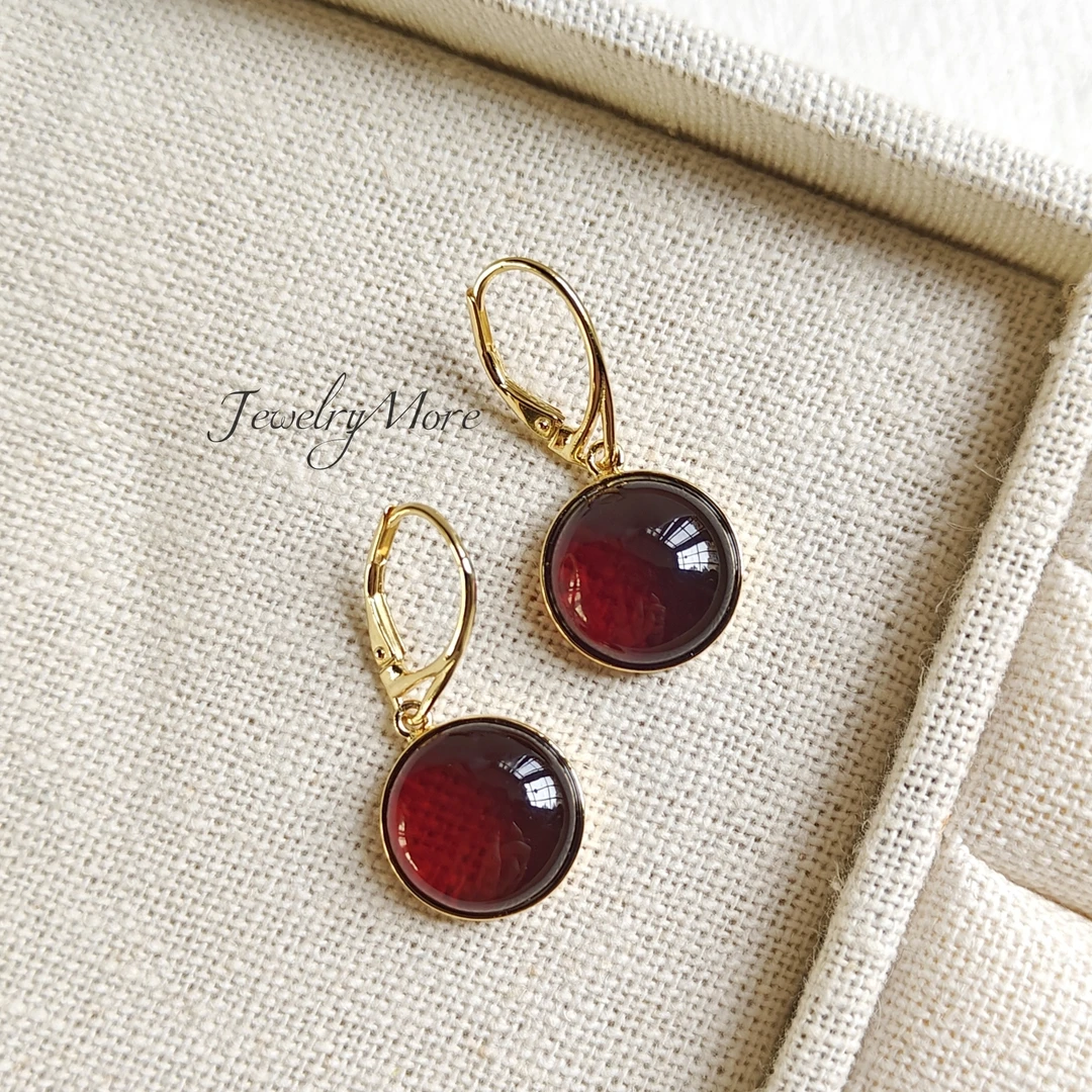 波罗的海天然琥珀耳环血珀耳坠纯银红色耳环轻奢百搭送女友送妈妈