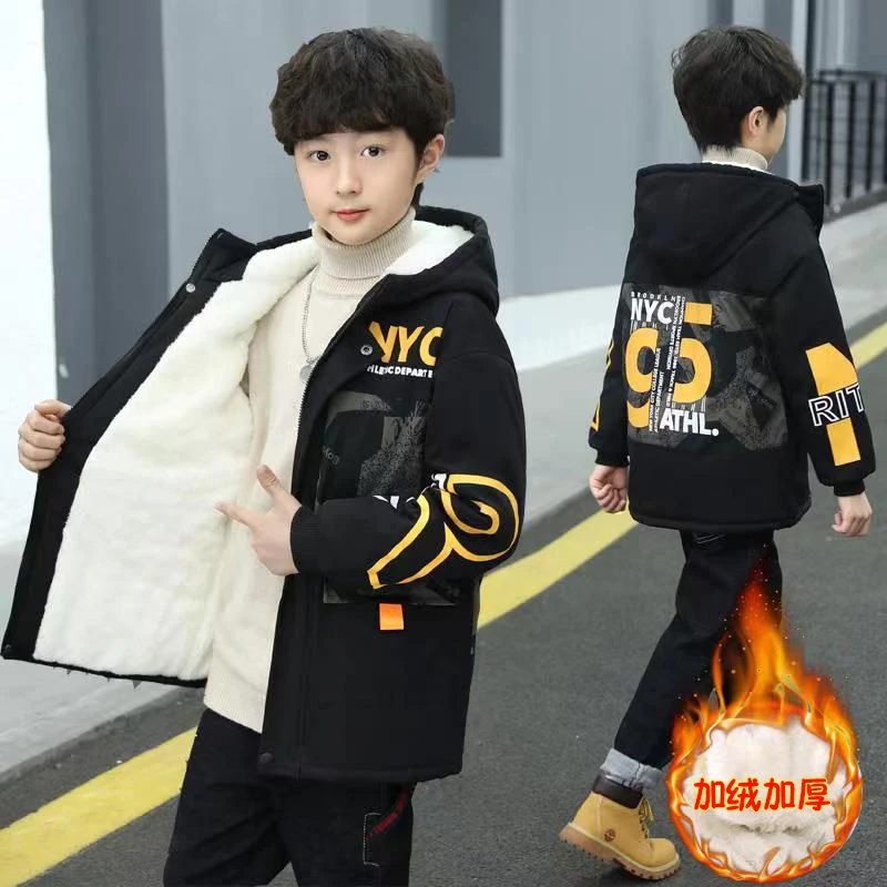 男童冬装加绒外套中大童加厚棉服2022新款派克服秋冬款棉衣男孩潮
