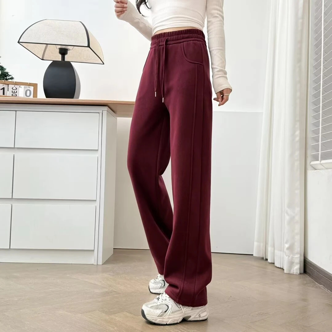丽姐定制大码女裤秋冬大码显瘦休闲运动阔腿裤女加绒加厚高腰卫裤