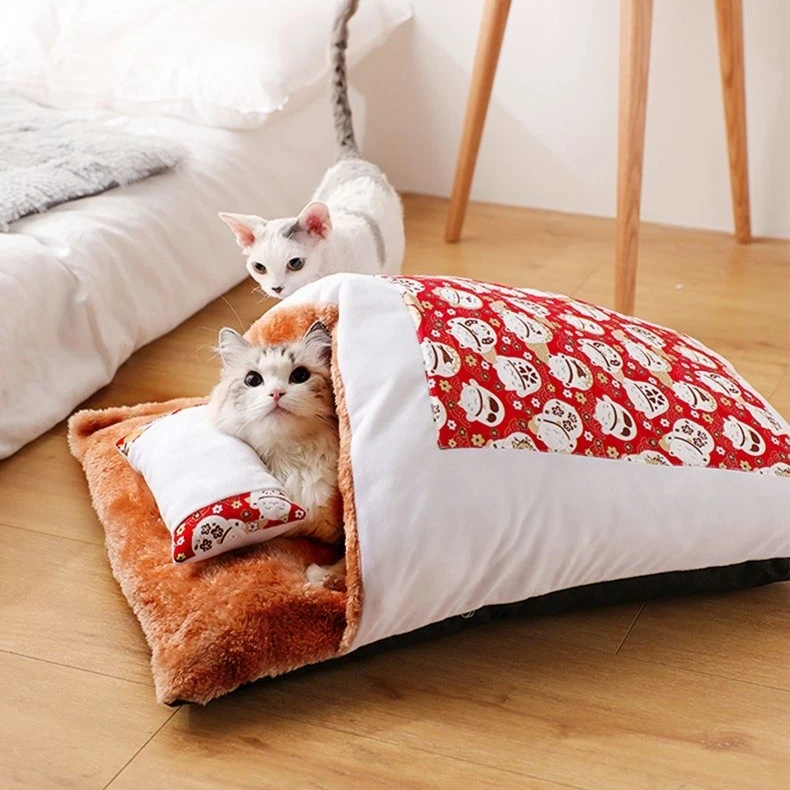猫窝冬季保暖猫睡袋全封闭式小猫屋深度睡眠猫咪被子日式被窝狗窝