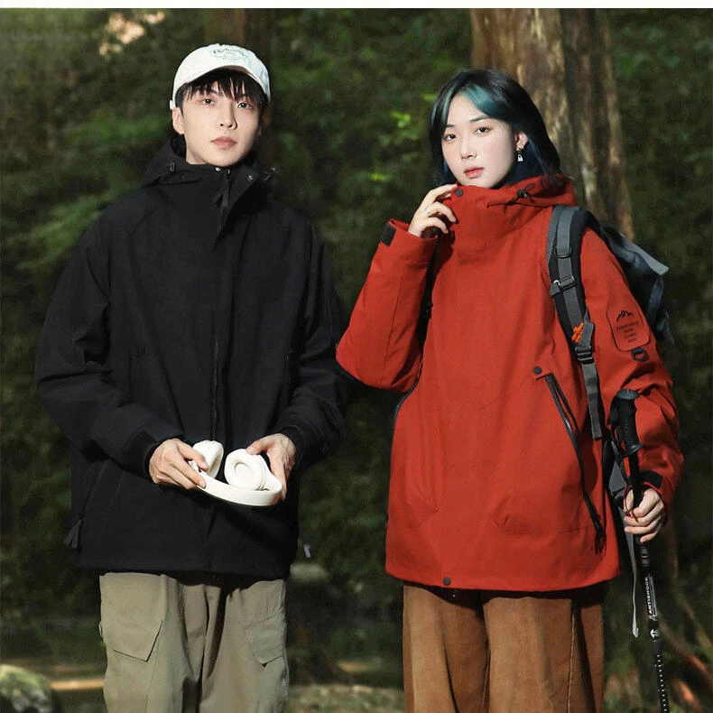 2024新品朱雀红色户外防风外套三合一两件套男女防水保暖登山服潮