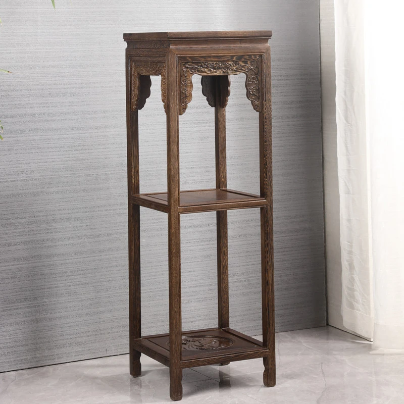 国标红木鸡翅木1米高花架中式原木落地架花盆摆件架尺寸32/32/1米