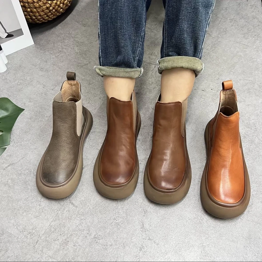 9787-1复古马丁靴女春秋单靴2024秋季新款真皮小短靴平底切尔西靴