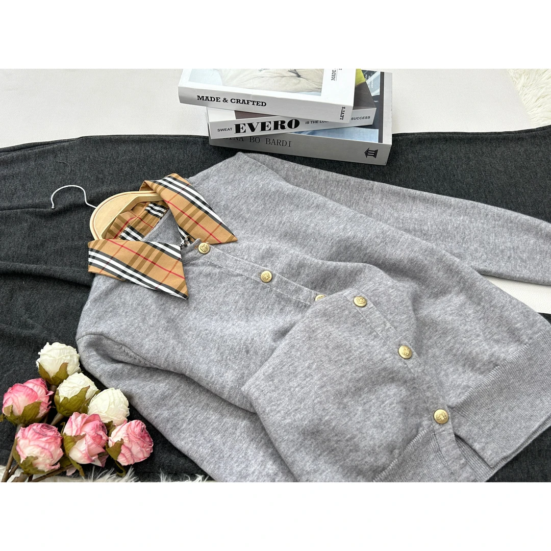 【灰色polo领】新款气质针织长袖上衣QC1235