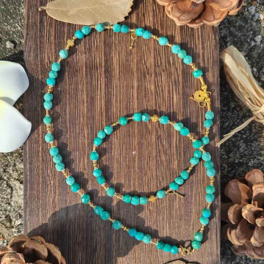 老妖怪珠宝  DIY设计款小众轻奢串珠  湖北原矿绿松石无相珠项链