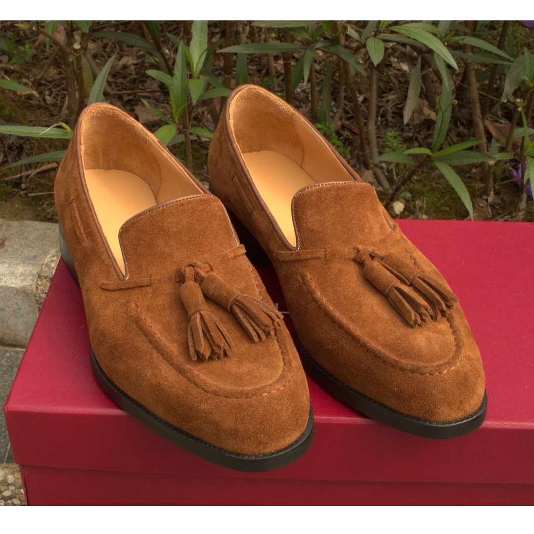 男士反绒经典流苏乐福鞋一脚蹬懒人休闲绅装皮鞋loafers莫辛卡