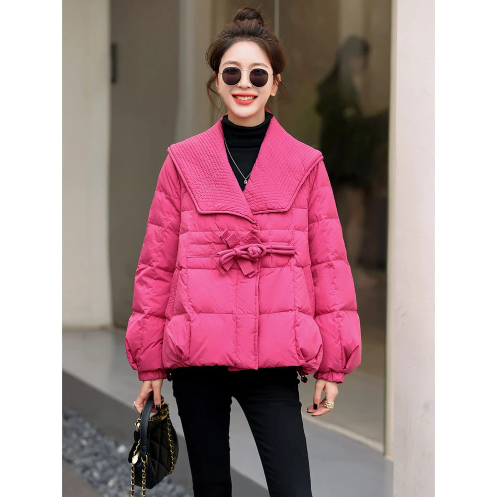 莫莫羽绒服女短款2023年新款冬季宽松时尚大翻领洋气小个子棉衣