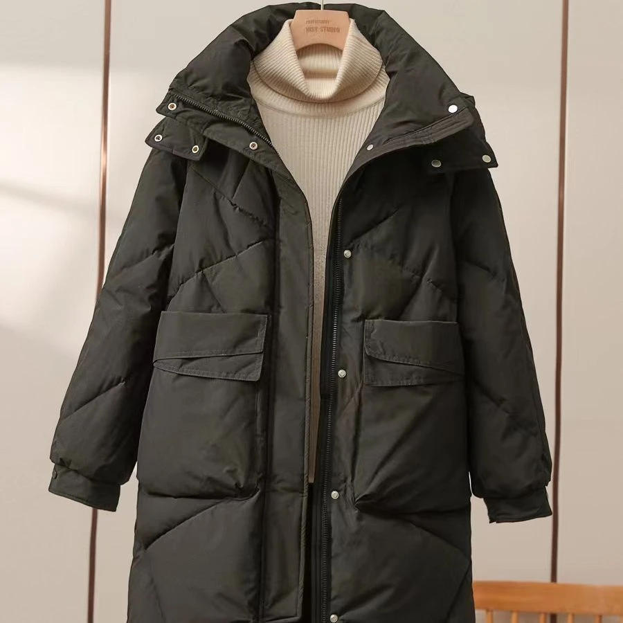 清廷心新款2023新款中长款羽绒服女韩版宽松羽绒服冬季加厚保暖爆