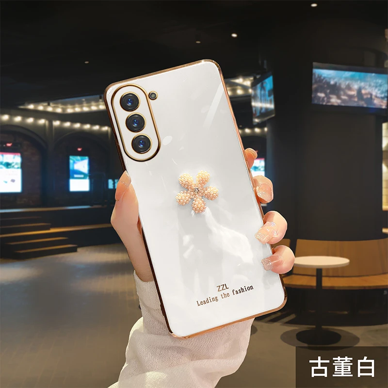 适用三星S23+新款手机软壳时尚简约珍珠小花硅胶镜头全包耐脏防摔