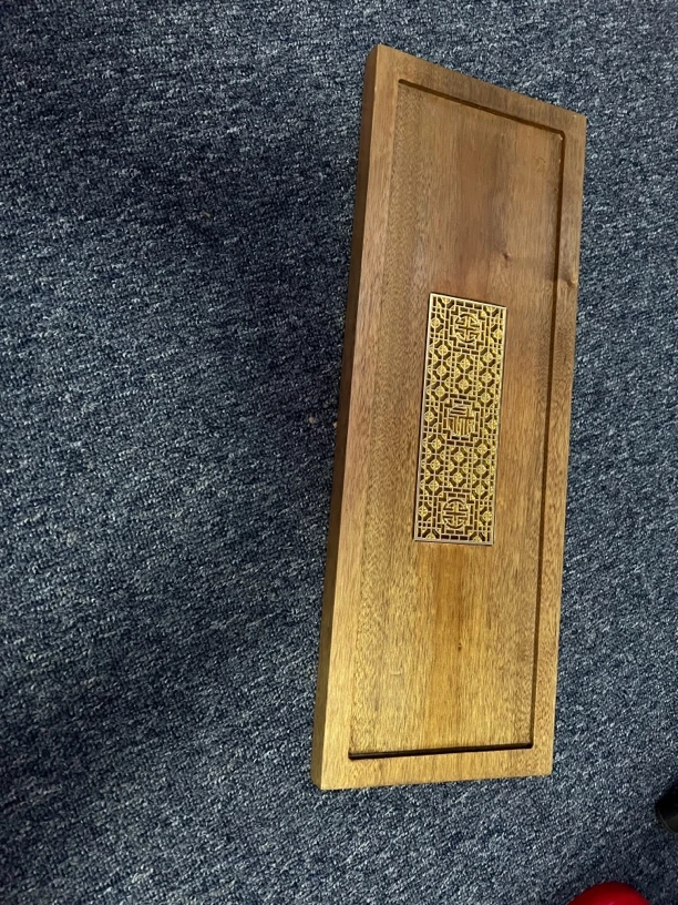 金丝楠木金色手工创意茶盘花纹茶道浮雕精美复古精致家用．干泡