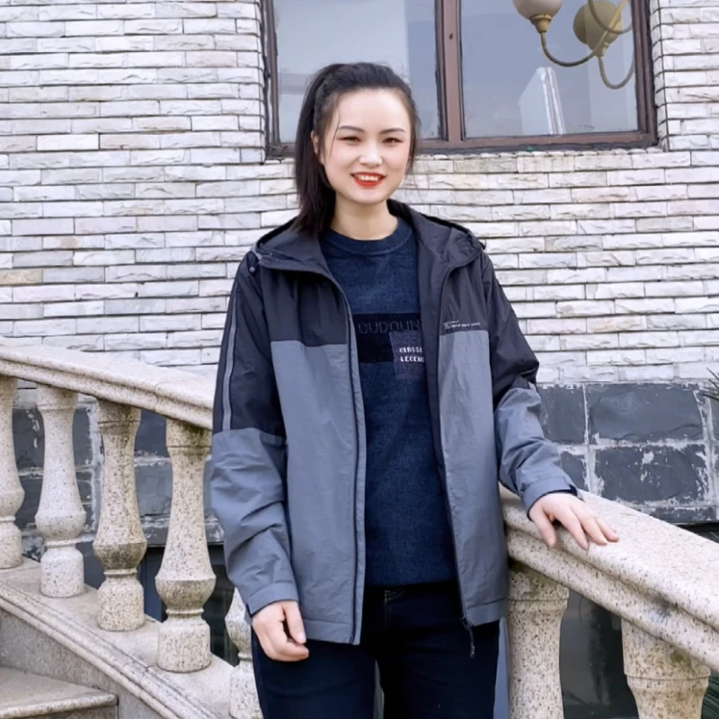 HECHENG/禾丞男装2320春季新款连帽休闲夹克撞色男士拼接外套时尚