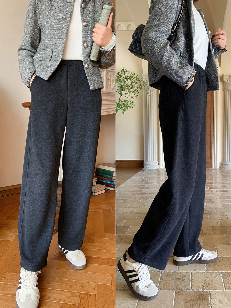 紫璐莱雪月暖意~小个子高腰垂感加厚磨毛阔腿窄版弯刀休闲裤715X