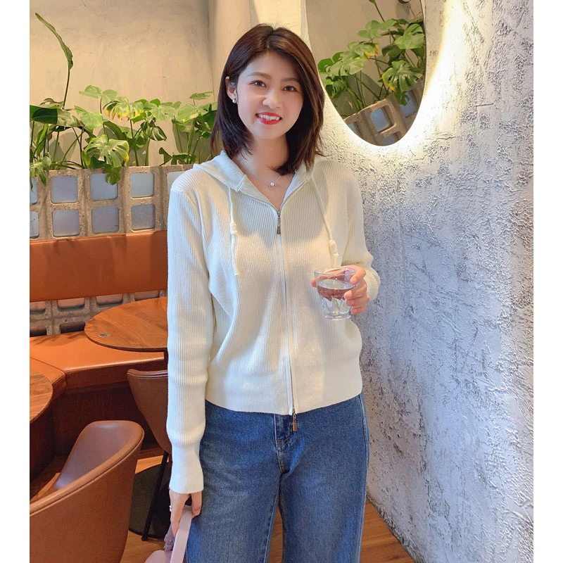 紫璐莱春日元气系列~连帽针织衫女薄款小个子短款宽松休闲上衣07X