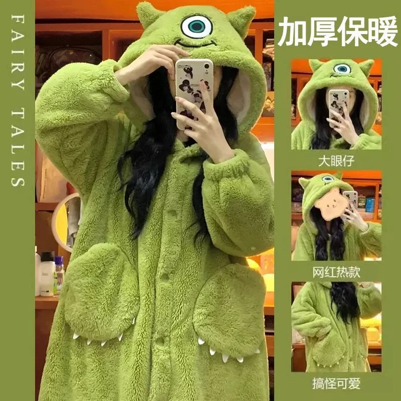 可爱丫睡衣女春秋冬季睡袍外穿新款加厚可爱加绒浴袍睡裙学生