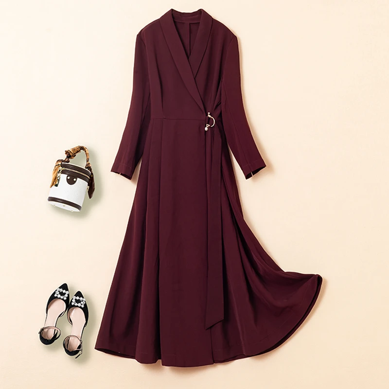 【雅丹】大码女胖mm西装连衣裙秋季新款高端安可拉红正式场合气质裙