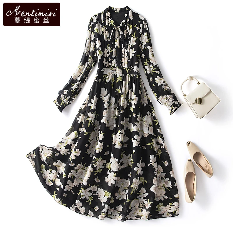 大码女装雪纺连衣裙2024年秋装新款胖妹妹时尚洋气减龄碎花长裙子